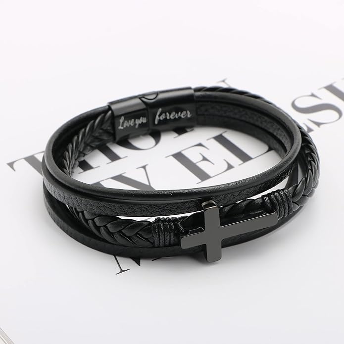 Love You Forever Cross Leather Bracelet For Husband