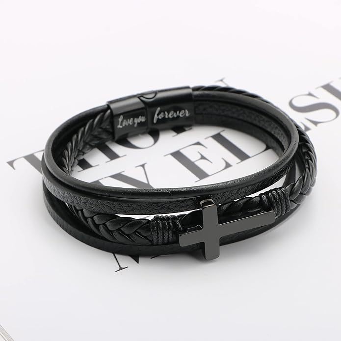 Love You Forever Cross Leather Bracelet For Husband