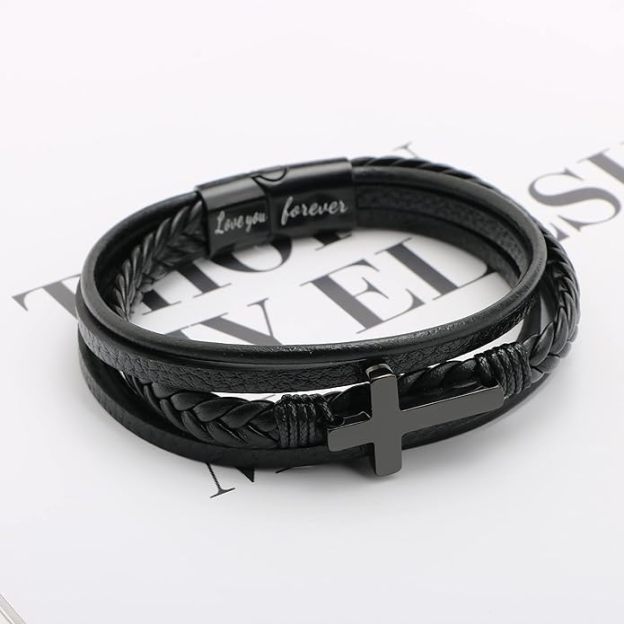 Love You Forever Cross Leather Bracelet For Husband