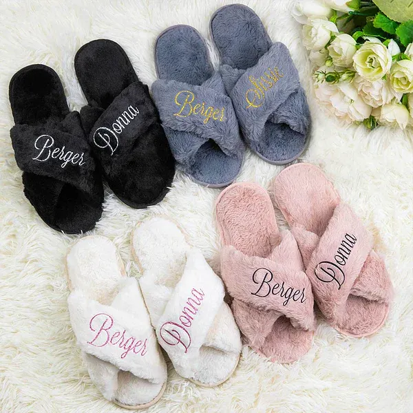 Personalized Bridal Slipper Bridesmaid Fluffy Slippers