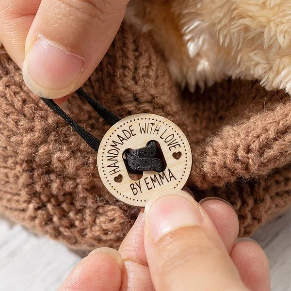 Personalized Handmade with Love Wooden Buttons Set of 10 Clothing Labels Gift for Mother Grandma Knitting Crocheting Lovers
