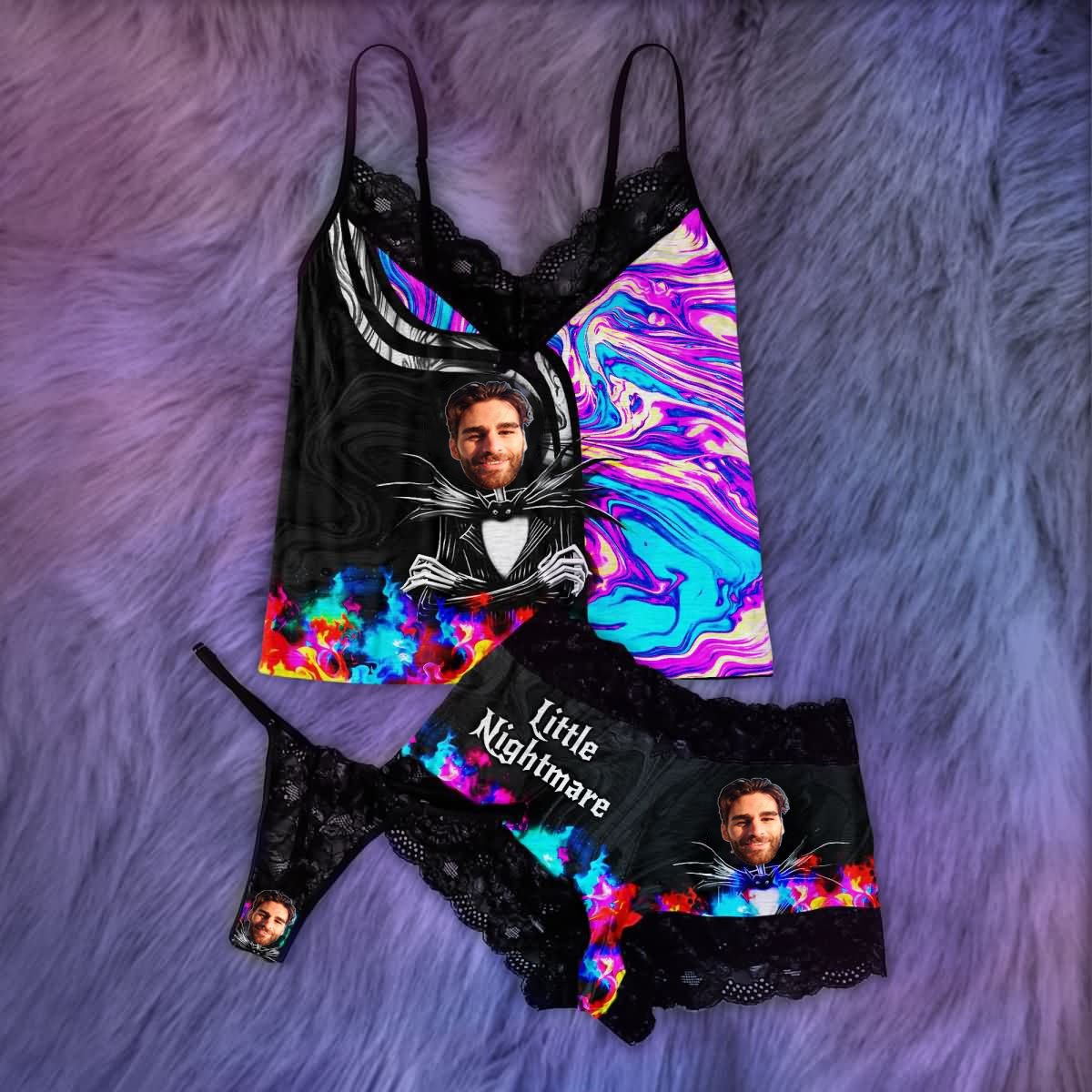 Women's Pajama Set, Sexy Nightmare Lace 3 Piece Sleepwear