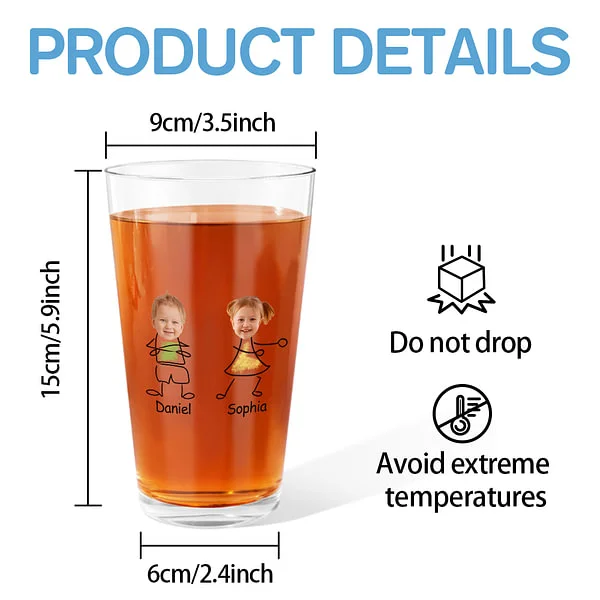 Personalized To Dad From The Reasons You Drink Photo Portrait Beer Glass with 1-4 Kid Names and Text Father’s Day Birthday for Dad Grandpa Husband