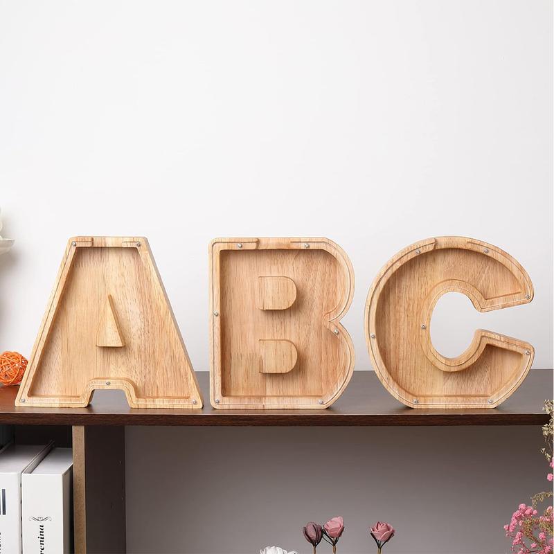 1Pc Wooden Letter Piggy Bank,Coins Jar, HomeDesktop Crafts Orament Decor