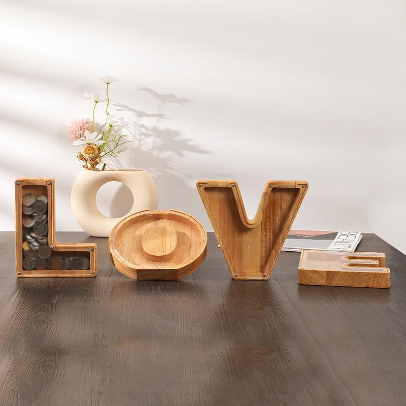 1Pc Wooden Letter Piggy Bank,Coins Jar, HomeDesktop Crafts Orament Decor