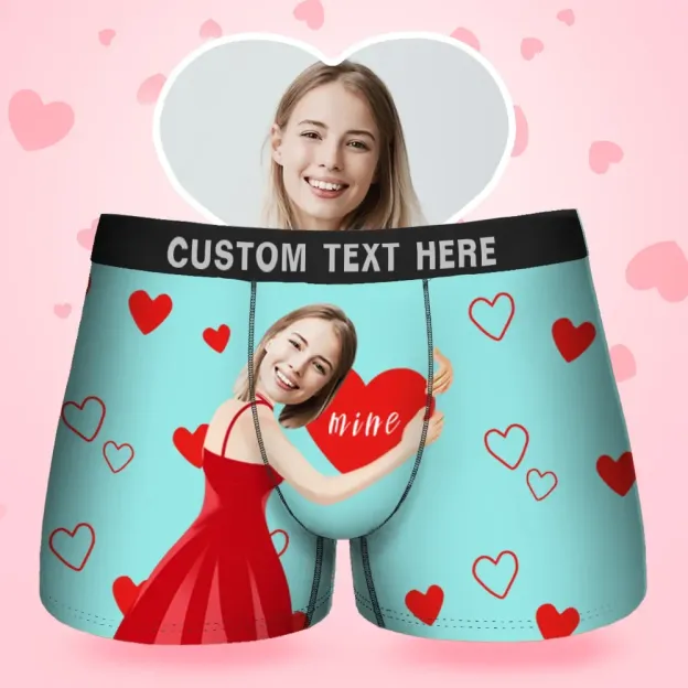 Custom Face Men's Boxer It'S Mine Style Underwear, Birthday Gifts for Husband, Waistband Text Boxer Gift