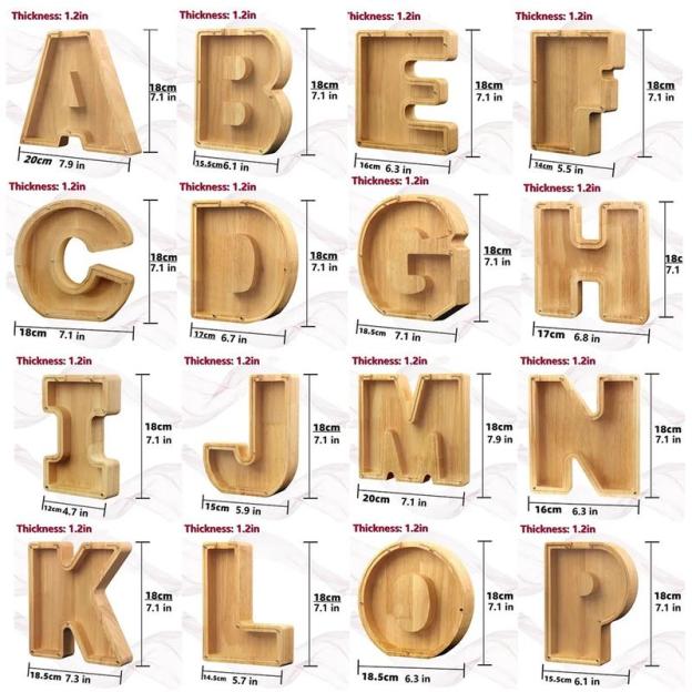 1Pc Wooden Letter Piggy Bank,Coins Jar, HomeDesktop Crafts Orament Decor
