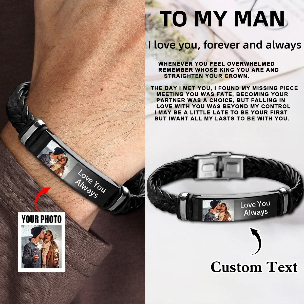 To My Man - Personalized Custom Photo Leather Bracelet
