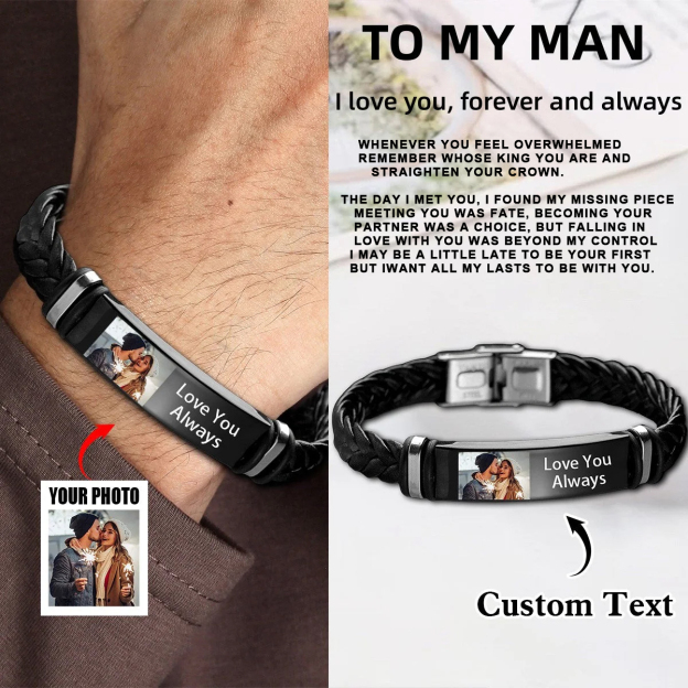 To My Man - Personalized Custom Photo Leather Bracelet