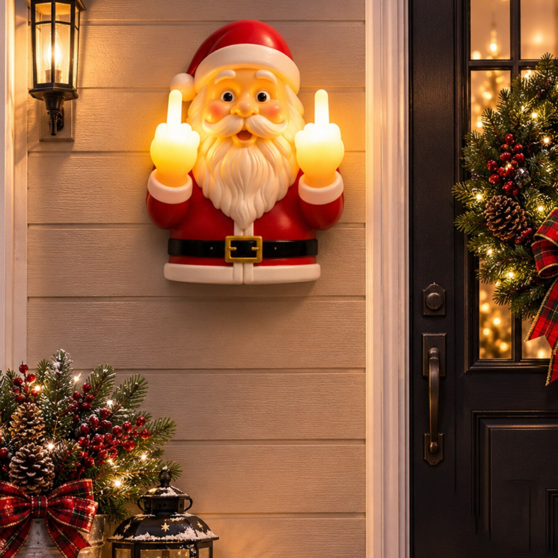 Fun Light-Up Middle-Finger Santa Decoration