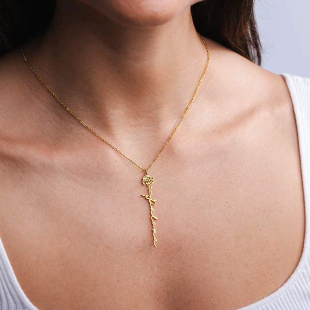 Personalised Birth Flower Name Necklace