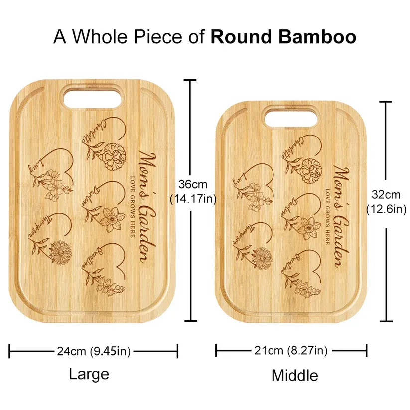 Customized Mom's Garden Cutting Board With Heart Birth Flowers Names
