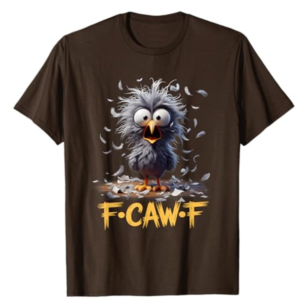 Round neck short-sleeved shirt with funny crow print