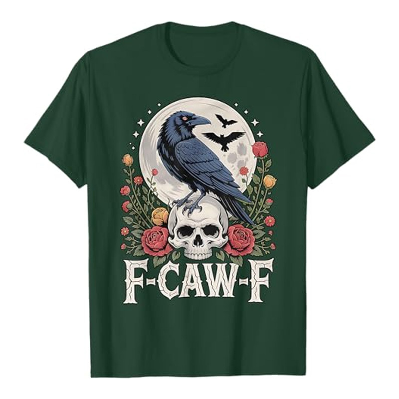 Round neck crow flower print short sleeves