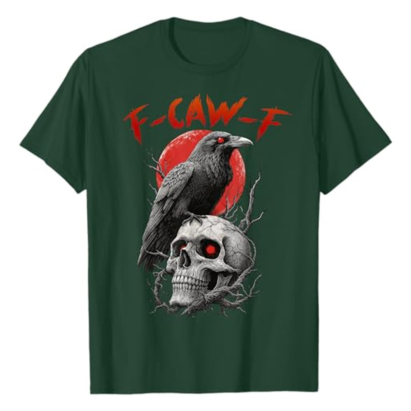 Round neck crow skull print short sleeves