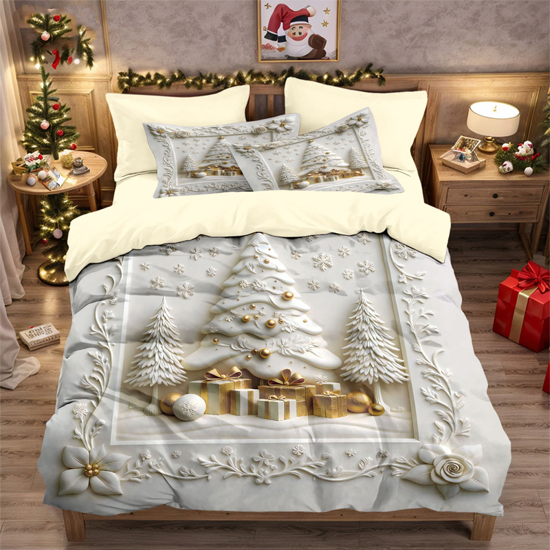 Christmas print three-piece bedding set