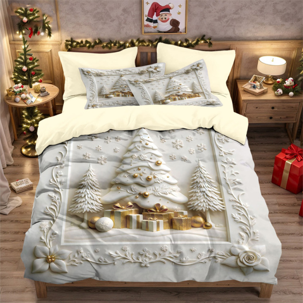 Christmas print three-piece bedding set