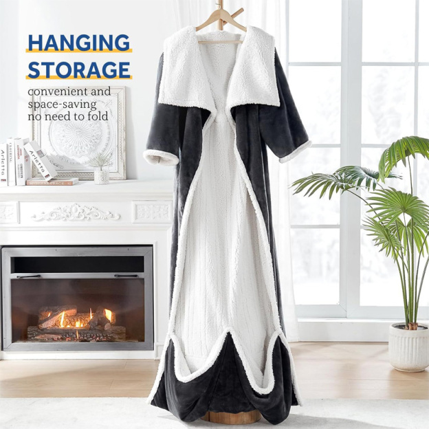 Wearable heated blanket with foot bag