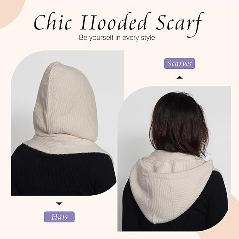 Thick knitted angled hood