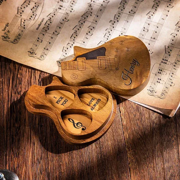 Personalized guitar pick with storage box