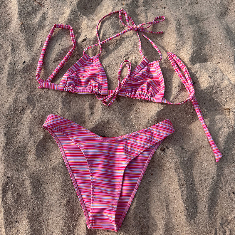 Bohemian striped cover-up bikini set