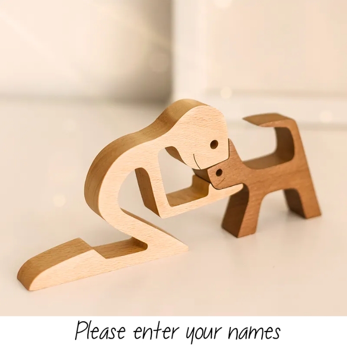 Personalized Custom Wooden Pet Carvings - The Love Between You And Your Fur-Friend - Gift For Pet Lovers - Wood Sculpture Table Ornaments, Carved Wood Decor