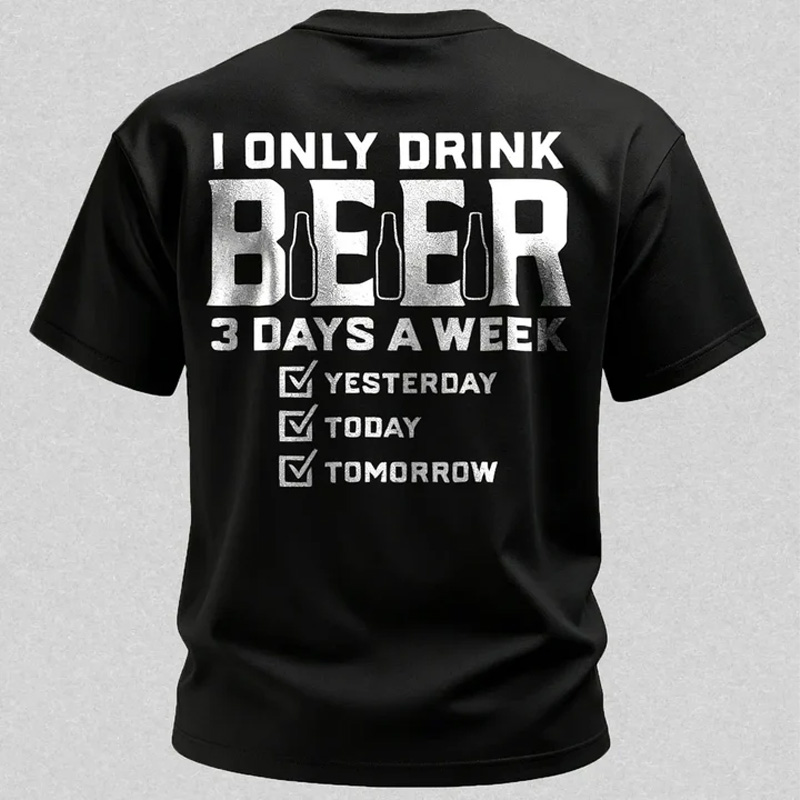 Retro Washed Cotton Creative Beer Slogan T-Shirt