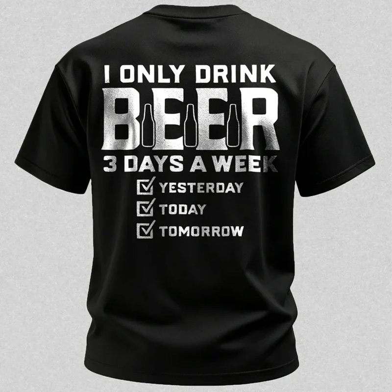 Retro Washed Cotton Creative Beer Slogan T-Shirt