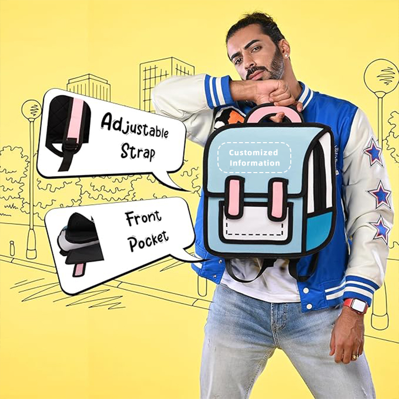 🎒Cute cartoon backpack, drawing style comic fun schoolbag
