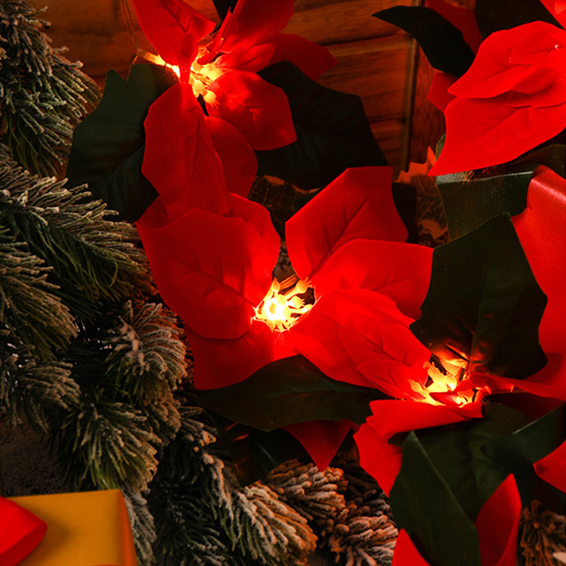 Christmas red flower string lights