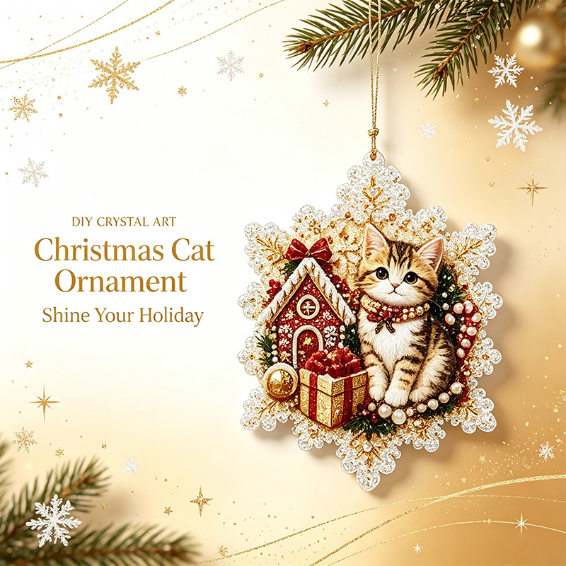 DIY Christmas Cat Rhinestone Sticker Ornament