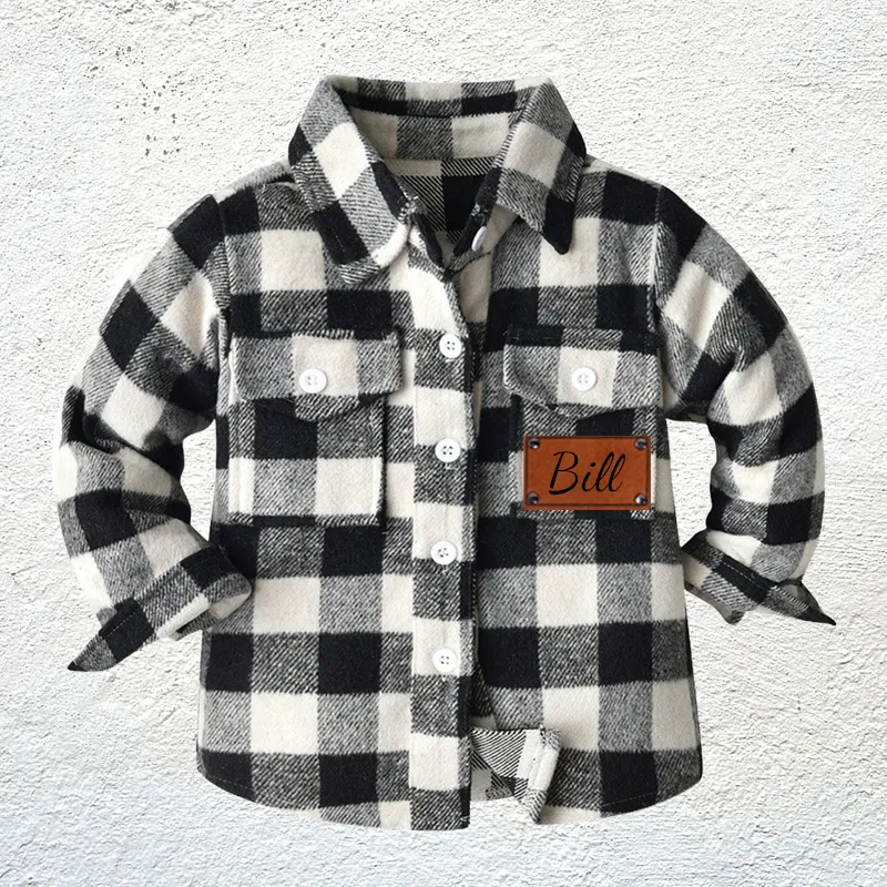 Personalized Leather Patch Kids Flannel Jacket