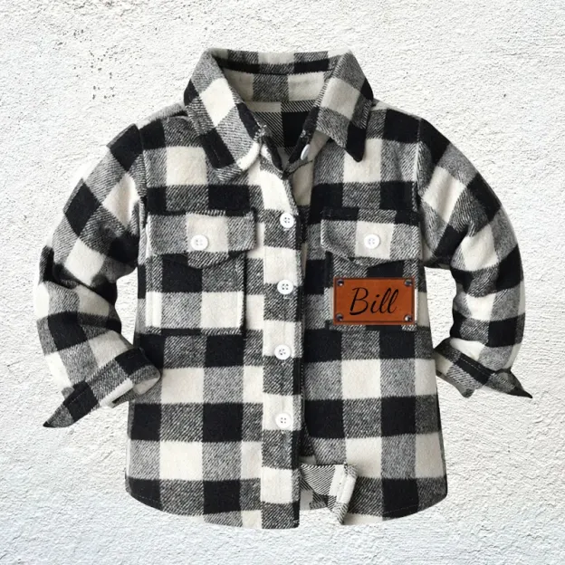 Personalized Leather Patch Kids Flannel Jacket