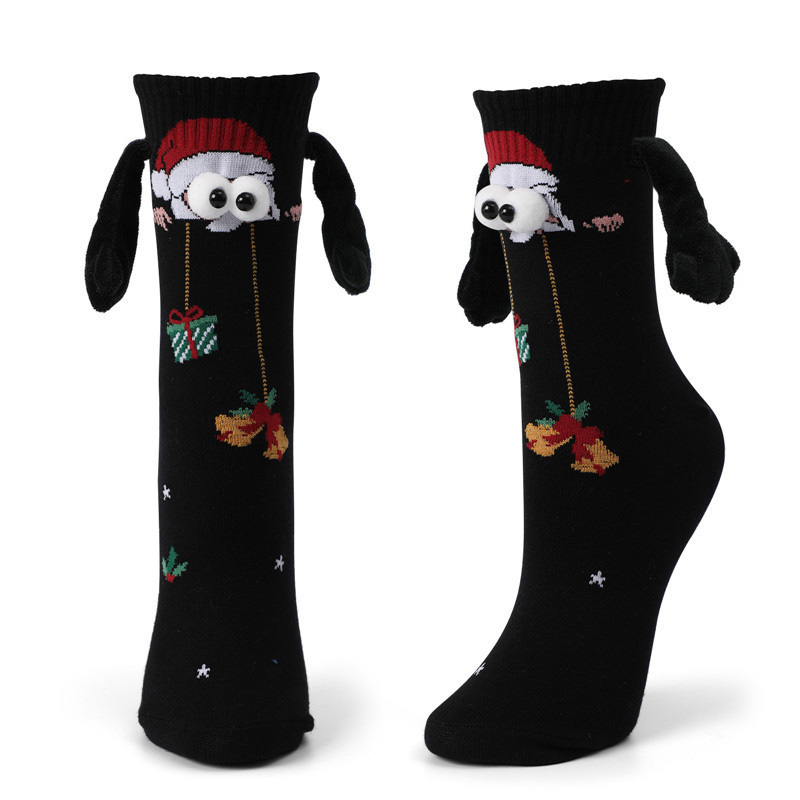 Christmas embroidered magnetic holding hands socks