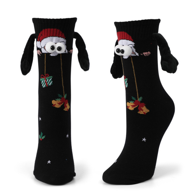 Christmas embroidered magnetic holding hands socks