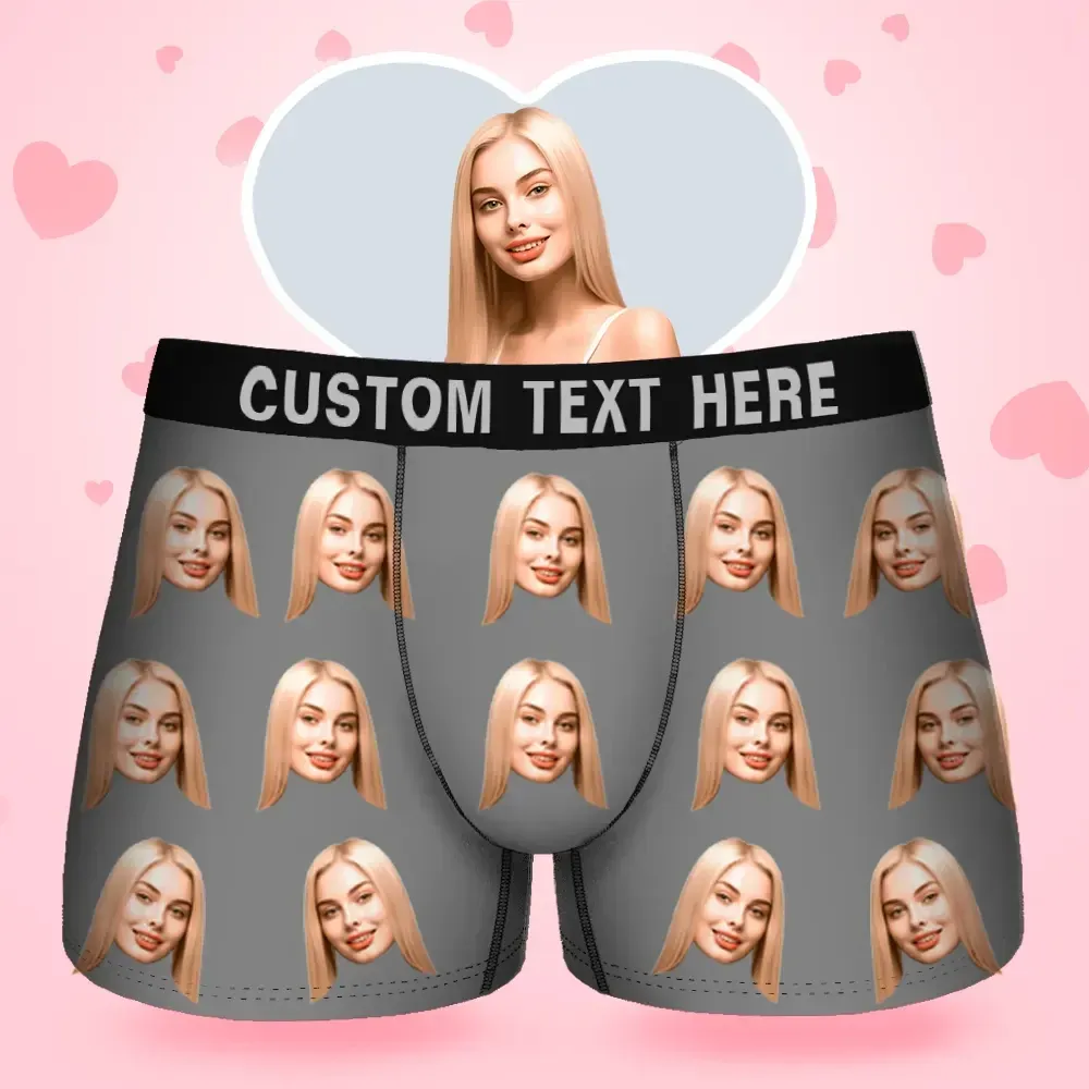 Custom Face Men's Boxer Gift For Boyfriend Style Underwear, Birthday Gifts for Husband, Waistband Text Boxer Gift