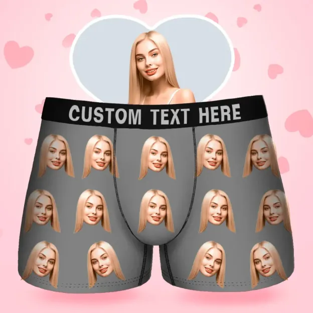 Custom Face Men's Boxer Gift For Boyfriend Style Underwear, Birthday Gifts for Husband, Waistband Text Boxer Gift