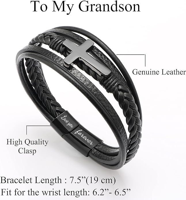Love You Forever Cross Leather Bracelet For Husband