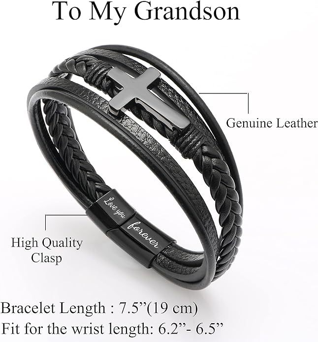 Love You Forever Cross Leather Bracelet For Husband