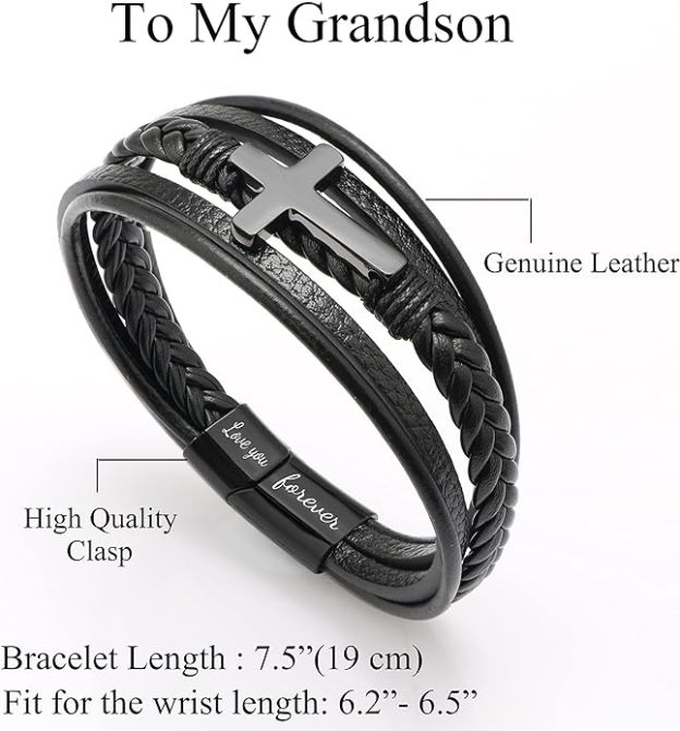 Love You Forever Cross Leather Bracelet For Husband