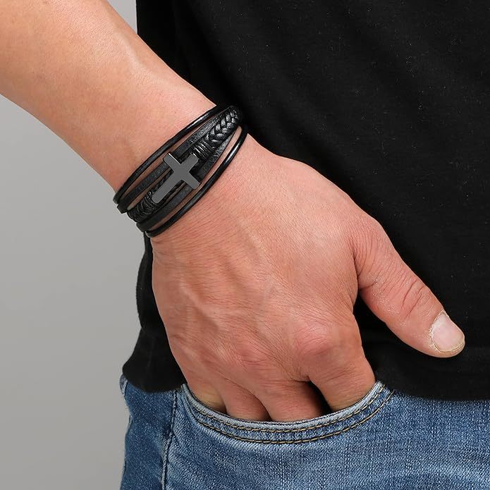 Love You Forever Cross Leather Bracelet For Husband