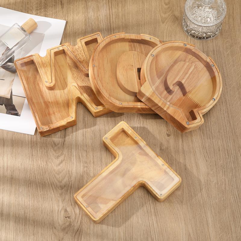 1Pc Wooden Letter Piggy Bank,Coins Jar, HomeDesktop Crafts Orament Decor