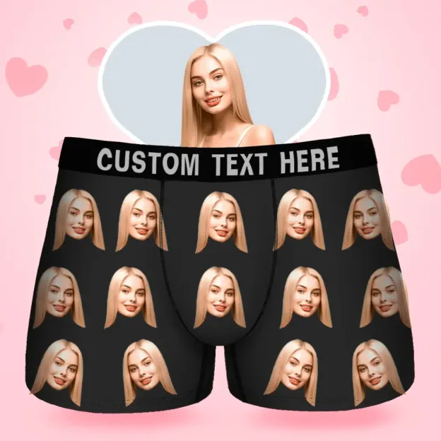 Custom Face Men's Boxer Gift For Boyfriend Style Underwear, Birthday Gifts for Husband, Waistband Text Boxer Gift