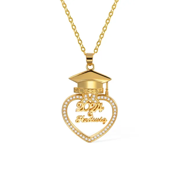Personalized Graduation Cap Heart Zircon Necklace with Name for Class of 2024 Graduation Gift for Her