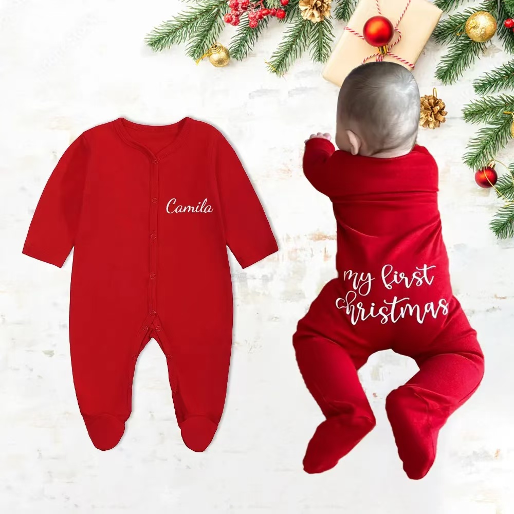 Personalized Baby First Christmas Cozy Soft Long Sleeve Romper