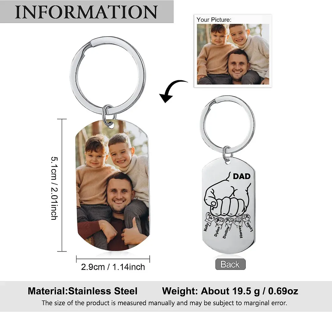 5 Names-Personalized Dad Photo Keychain Fist Keychain