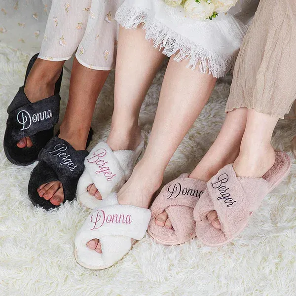 Personalized Bridal Slipper Bridesmaid Fluffy Slippers