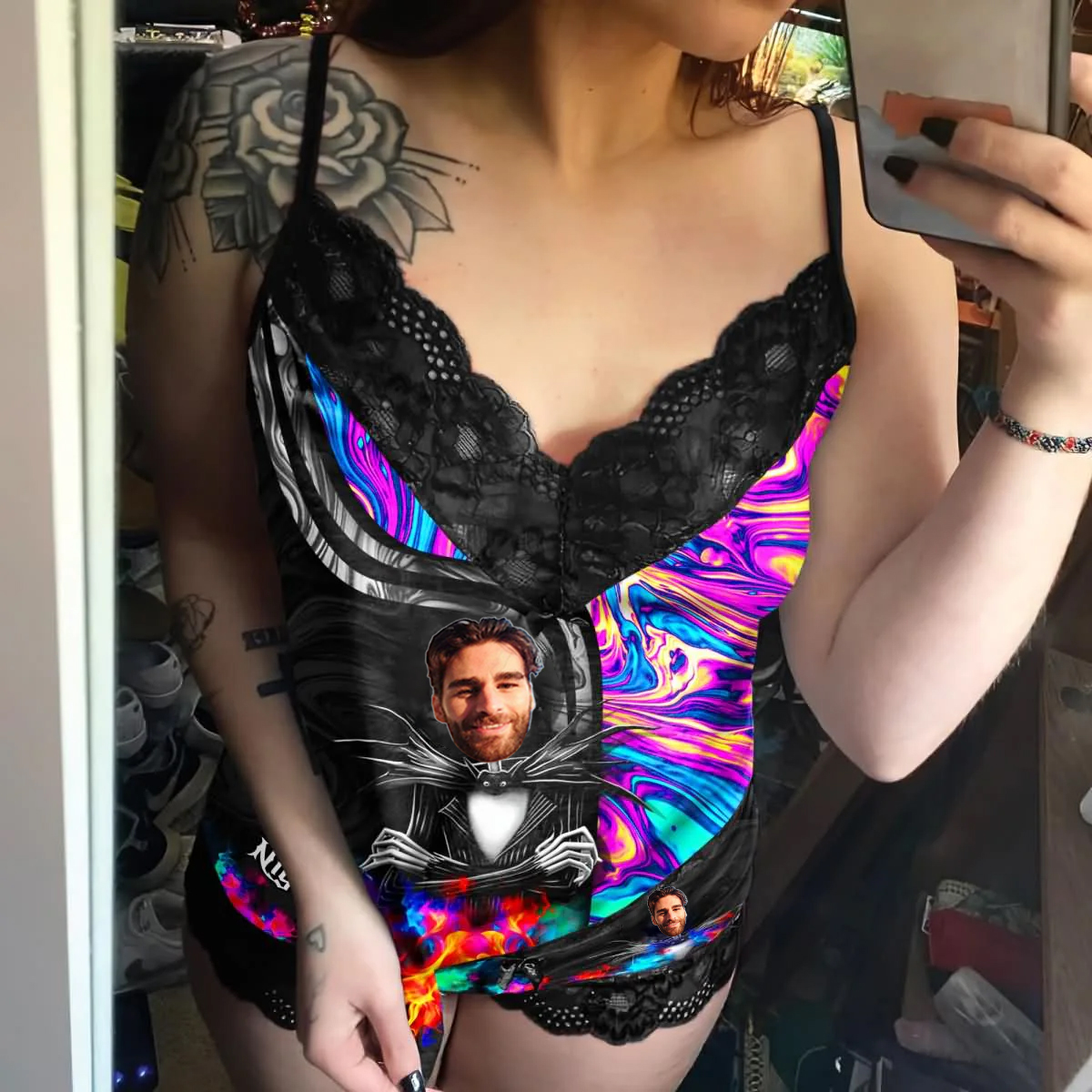 Women's Pajama Set, Sexy Nightmare Lace 3 Piece Sleepwear