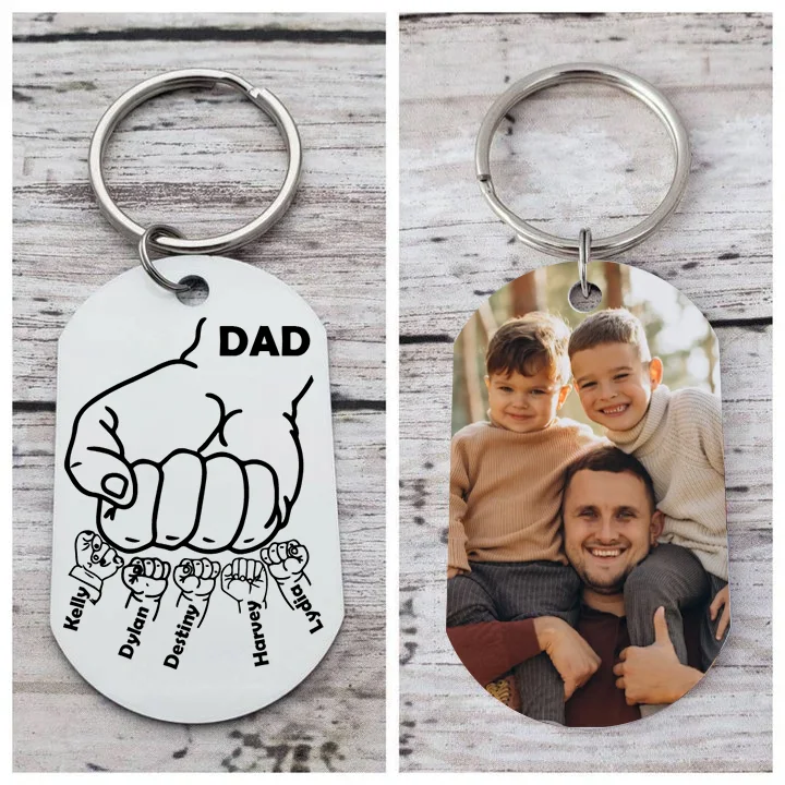 5 Names-Personalized Dad Photo Keychain Fist Keychain