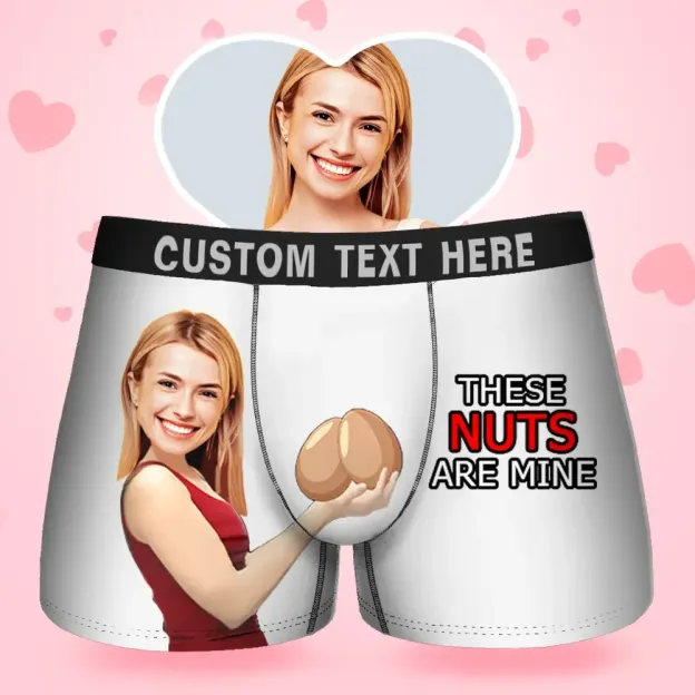 Father's Day Gifts Custom Face Men's Boxer These Nuts Are Mine Style Underwear, Birthday Gifts for Husband, Waistband Text Boxer Gift